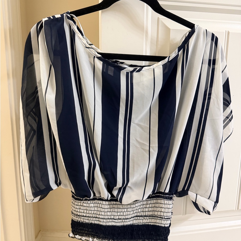 Papaya Navy and White Striped Blouse